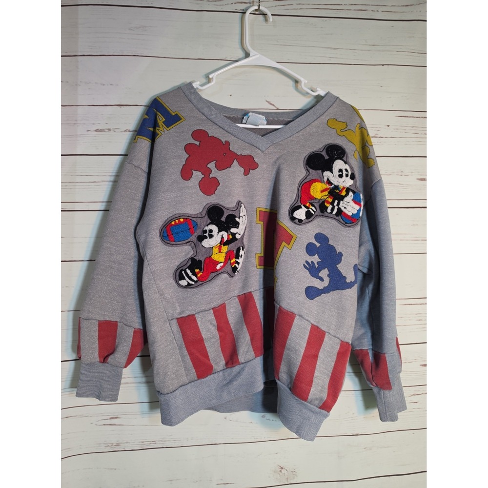 Rare Vintage Sunday Comics Mickey Mouse Tufted Grey Sweatshirt Size M